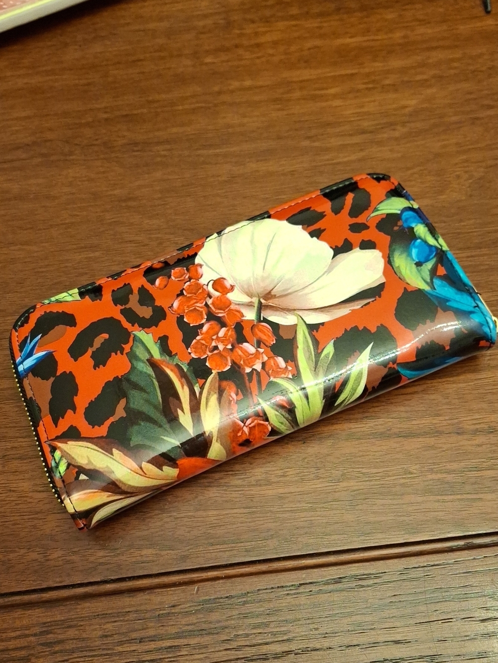 Floral Leopard Print Zip Wallet - Multicolor NWT